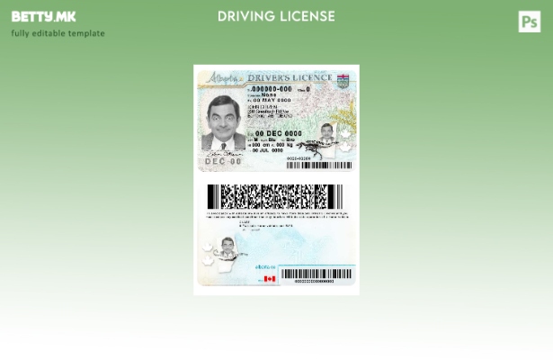 Модерен стил Шаблон за возачка дозвола во провинцијата Канада Алберта